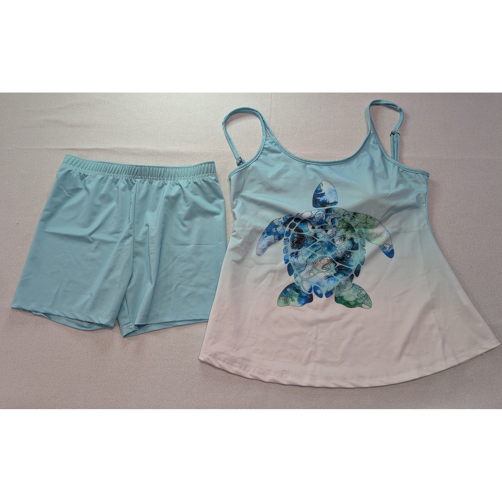 Tankini Swimsuit Women Large Blue Excellent Sea Turtle Ombre Shorts